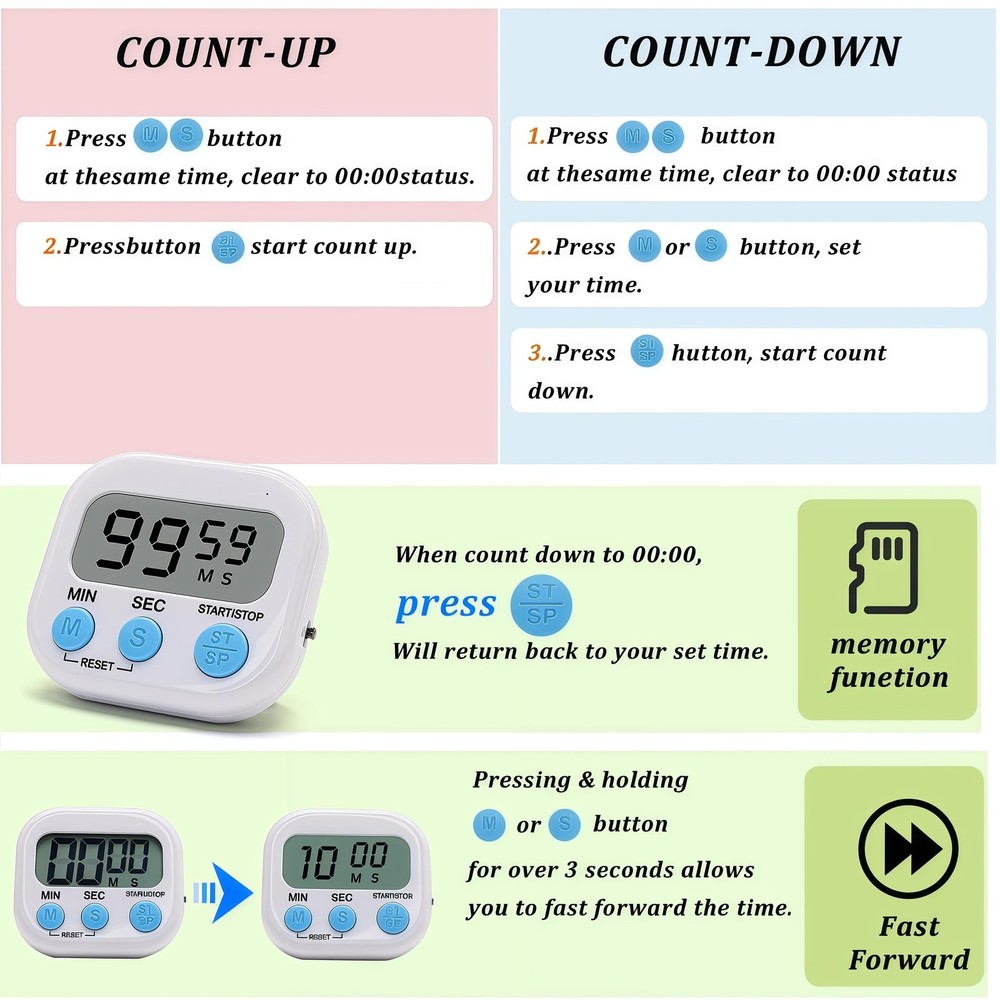 6 Pack Multi-Function Electric Timer for Kitchen Study Work Exercise Training