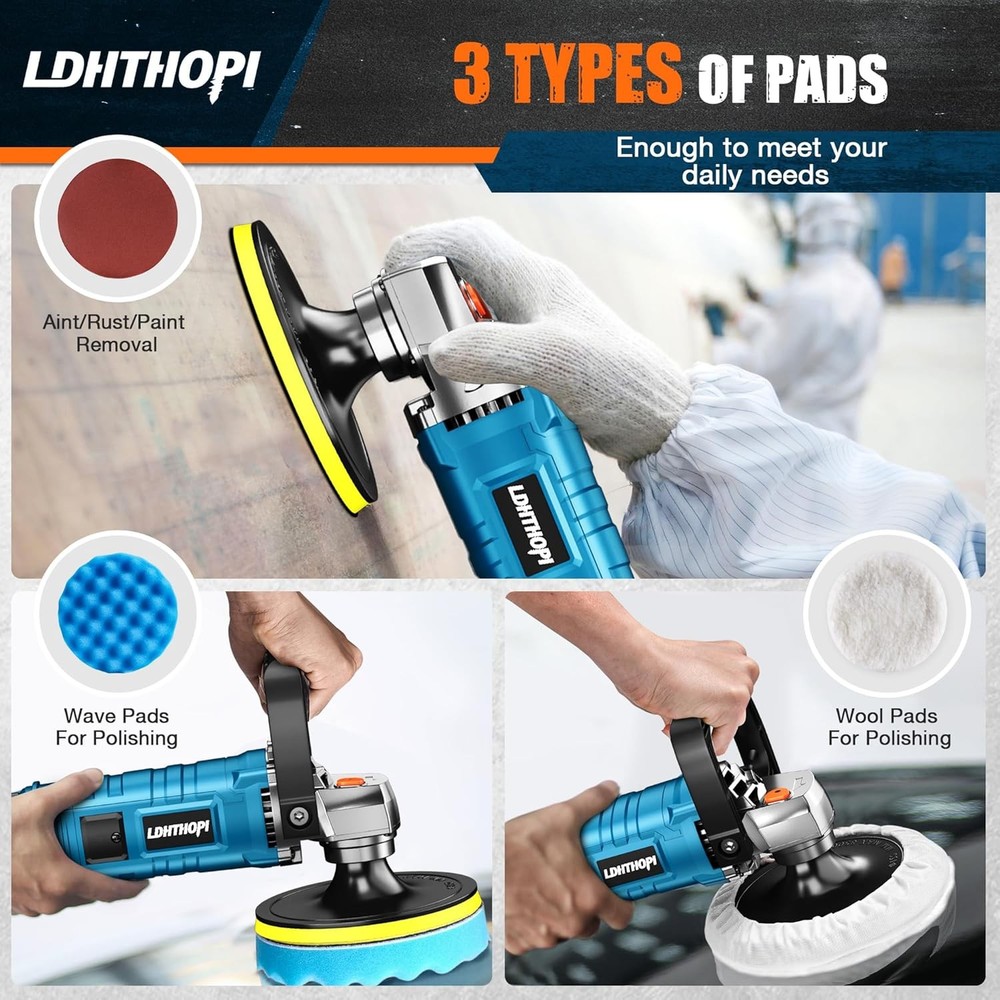 Buffer Polisher, 1600W 7 Inch/6 Inch Rotary Buffer Polisher Waxer, 7 Variable