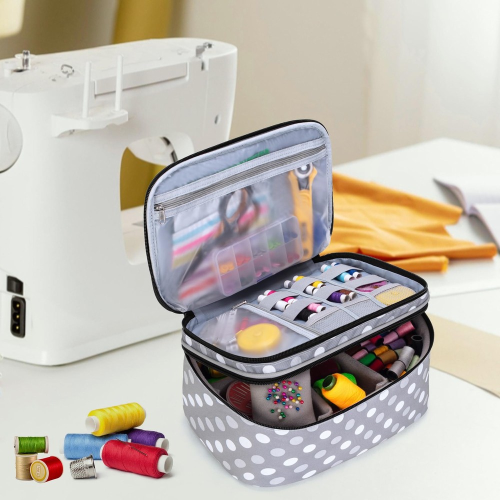 Luxja Double-Layer Sewing Organizer for Needles, Thread & Tools, Large