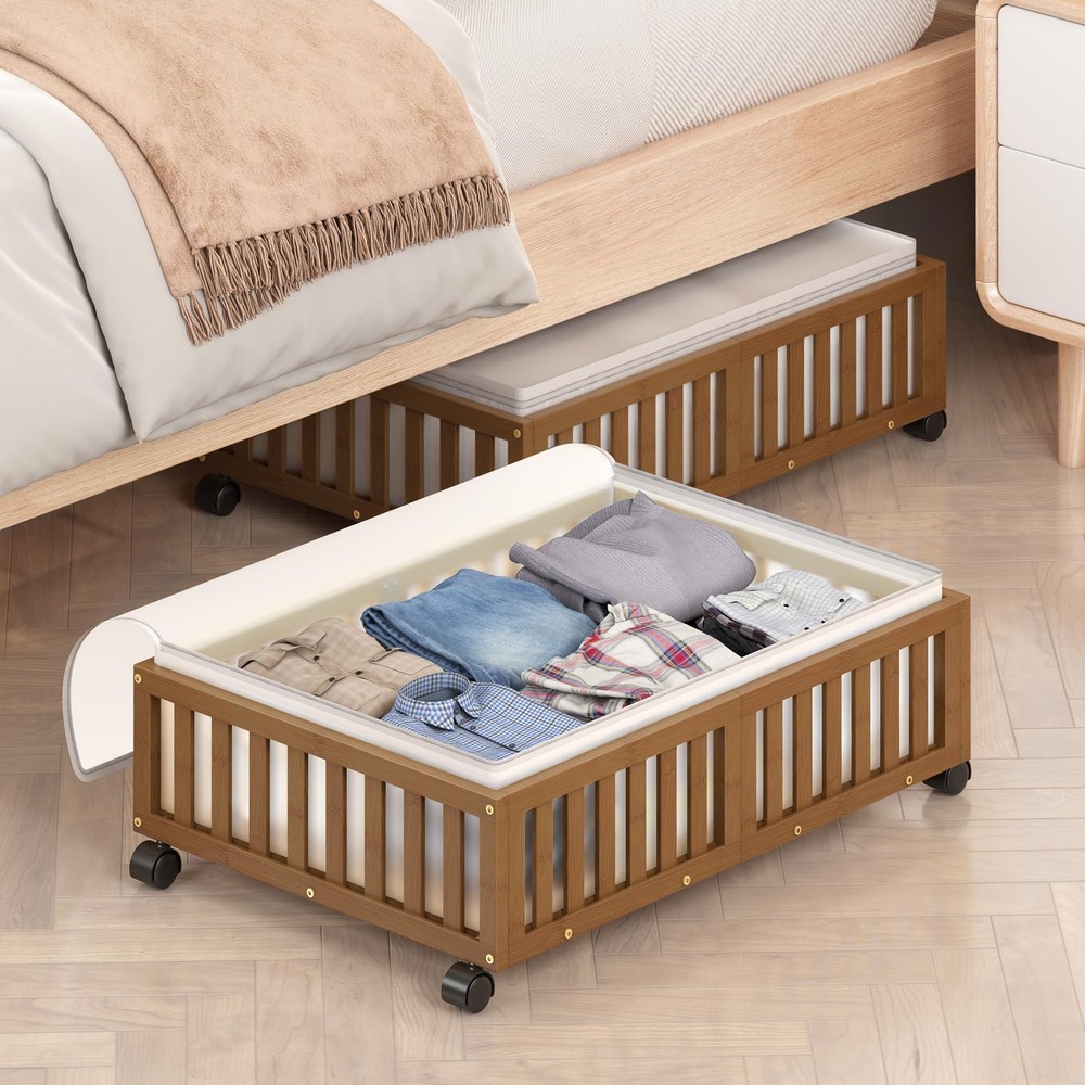 Under Bed Storage Containers with Wheels, 2 Pack Under the Bed Shoe Storage B...
