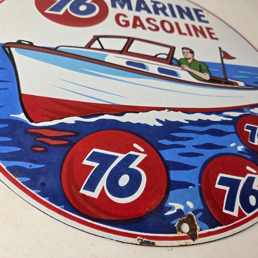 Vintage Union 76 Gasoline Sign - Porcelain Marine Gas Service Pump Sign