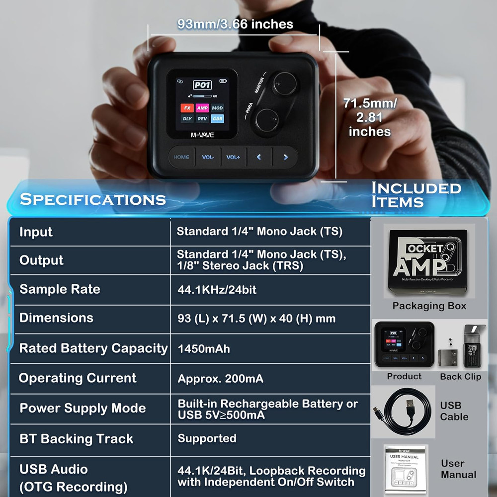 Digital Guitar Effects Processor, Multi-Effect Pedal with App Control, LCD Displ