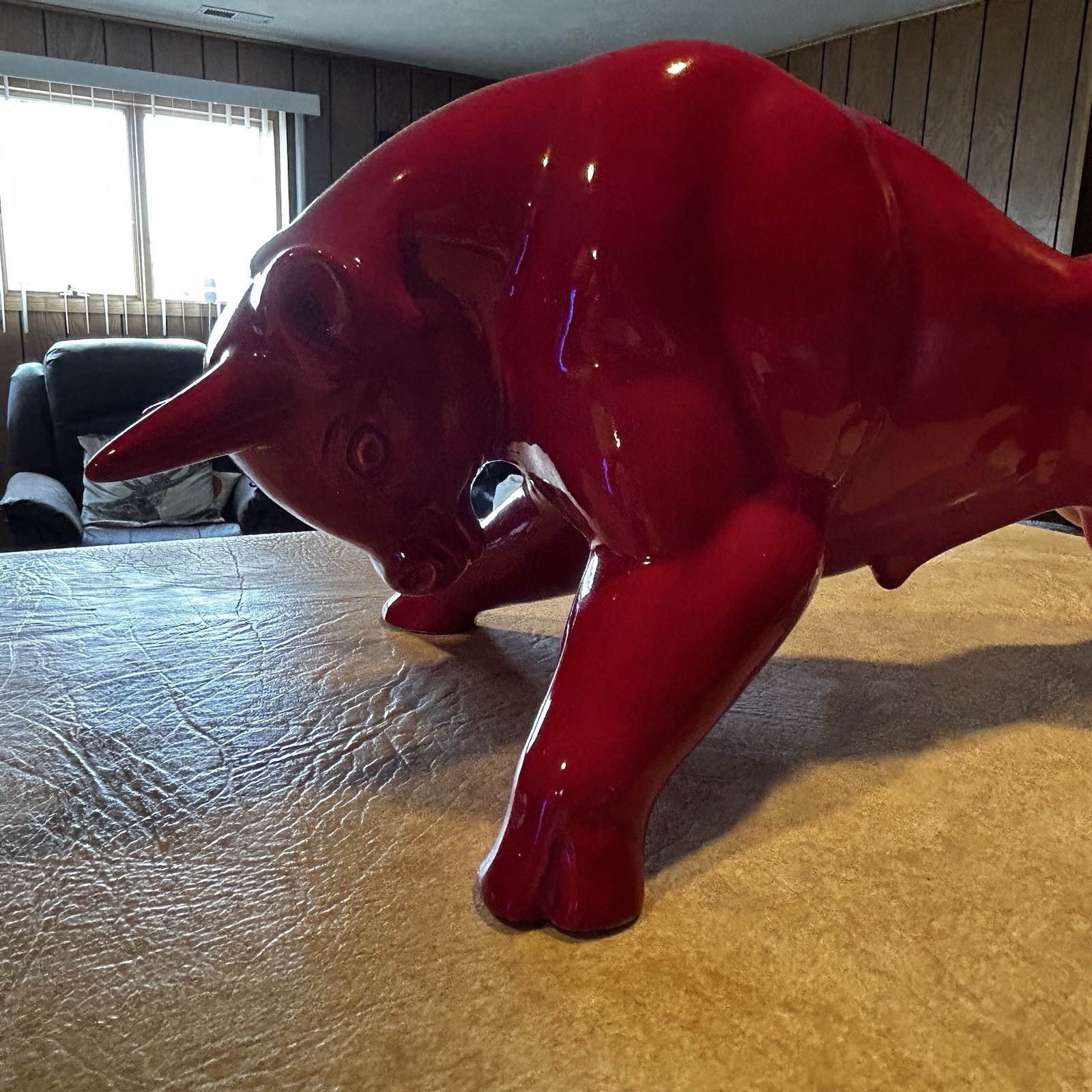 Vintage MCM Royal Haeger Red Glazed Charging Bull Sculpture Ceramic Pottery 18.5