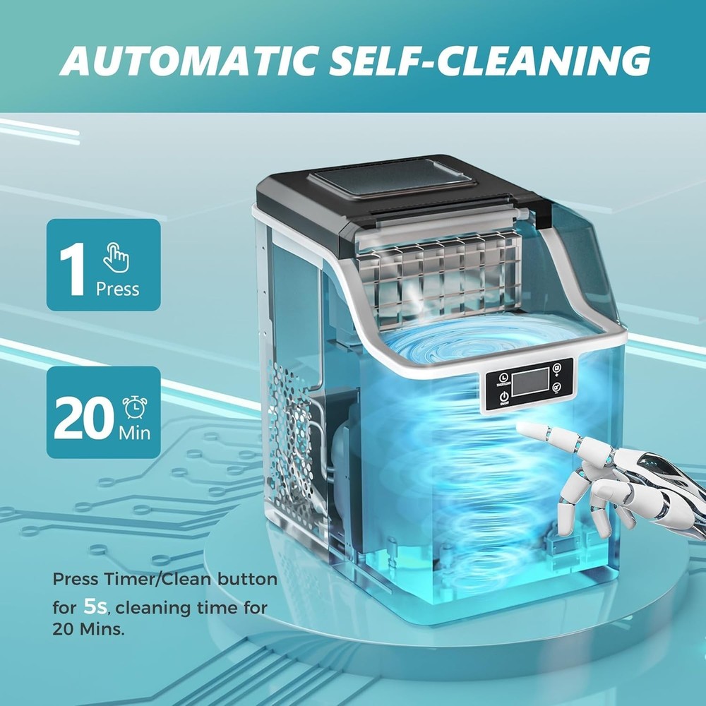 Ice Cube Maker Machine Countertop Portable 45Lbs/Day Self-Cleaning Compact