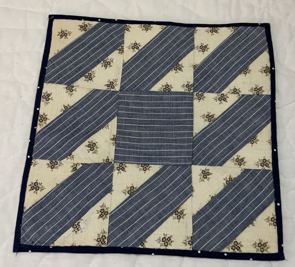 Vintage Patchwork Quilt Table Topper, Nine Patch, Rectangles, Calicos, Blue