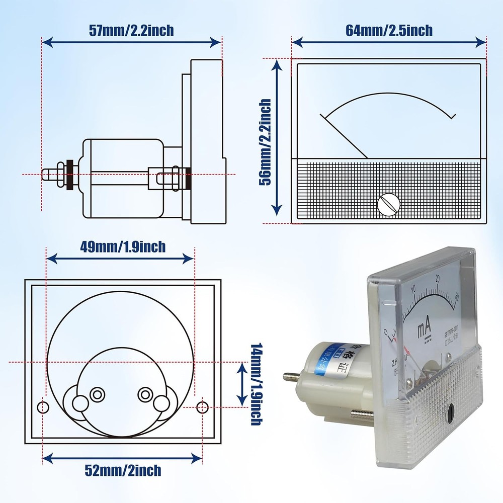 Analog Current Meter DC 0-30mA, Pointer Ammeter, 2.5 Accuracy Panel Gauge