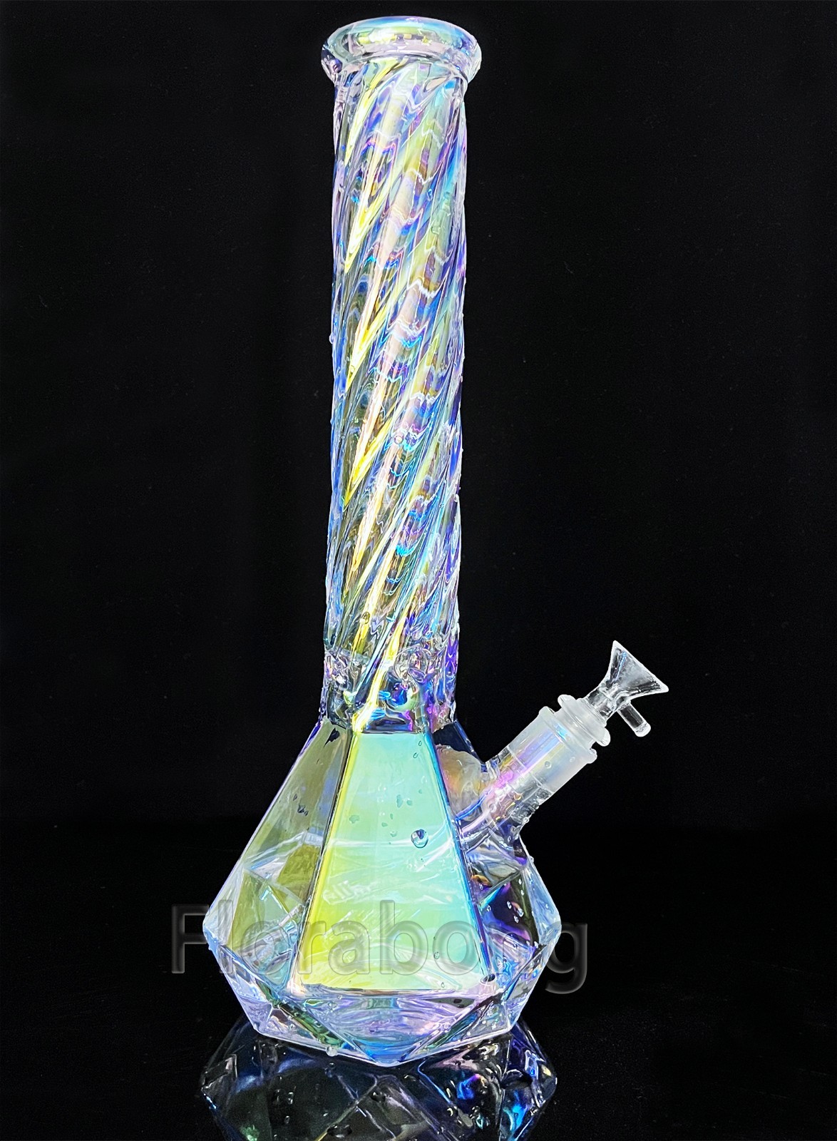 15" Iridescent Glass Bong Percolator Water Pipe Thick Smoking Hookah Beaker