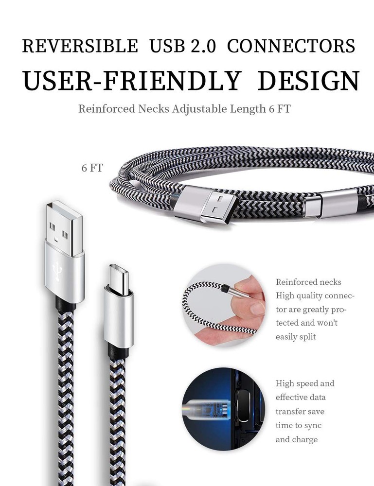 Teeind USB Type C Cable Fast Charging, Tpc001 5 Pack(6Ft 3A) Braided C...