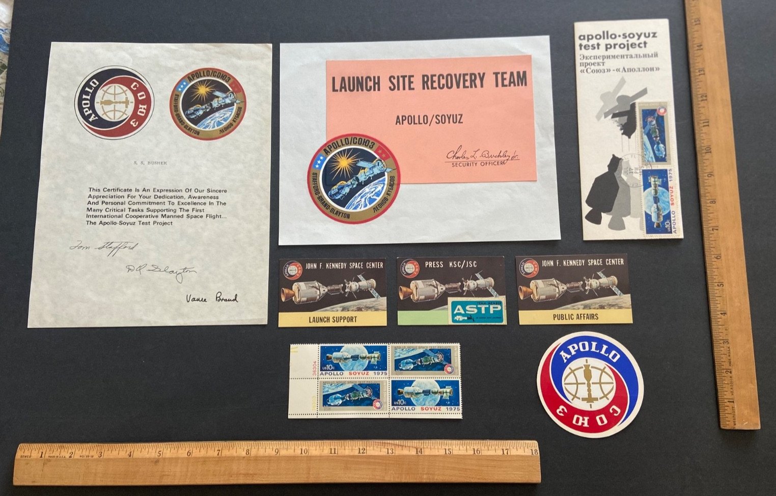 Original NASA (8) Item Mixed Apollo Soyuz Lot - Includes (3) Access Badges