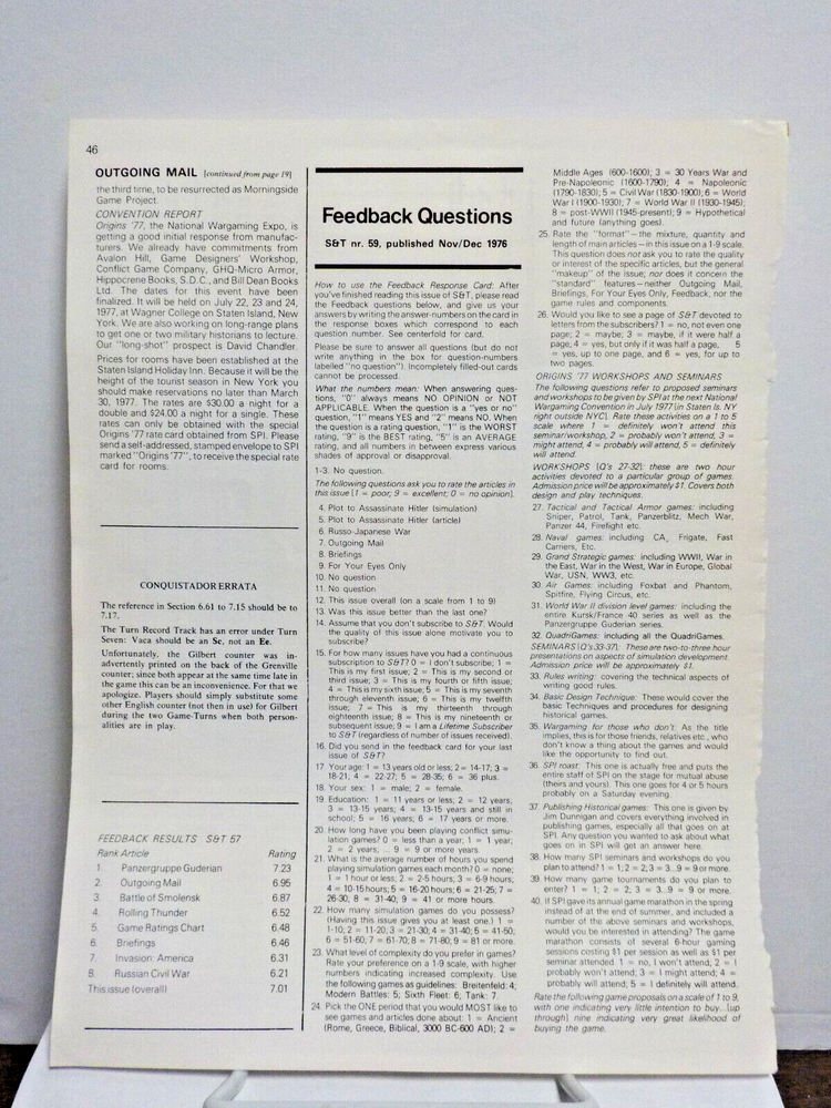 C0625 1976 Simulation Publications "Conquistador (Subscription Ed.)" (Incomp.)