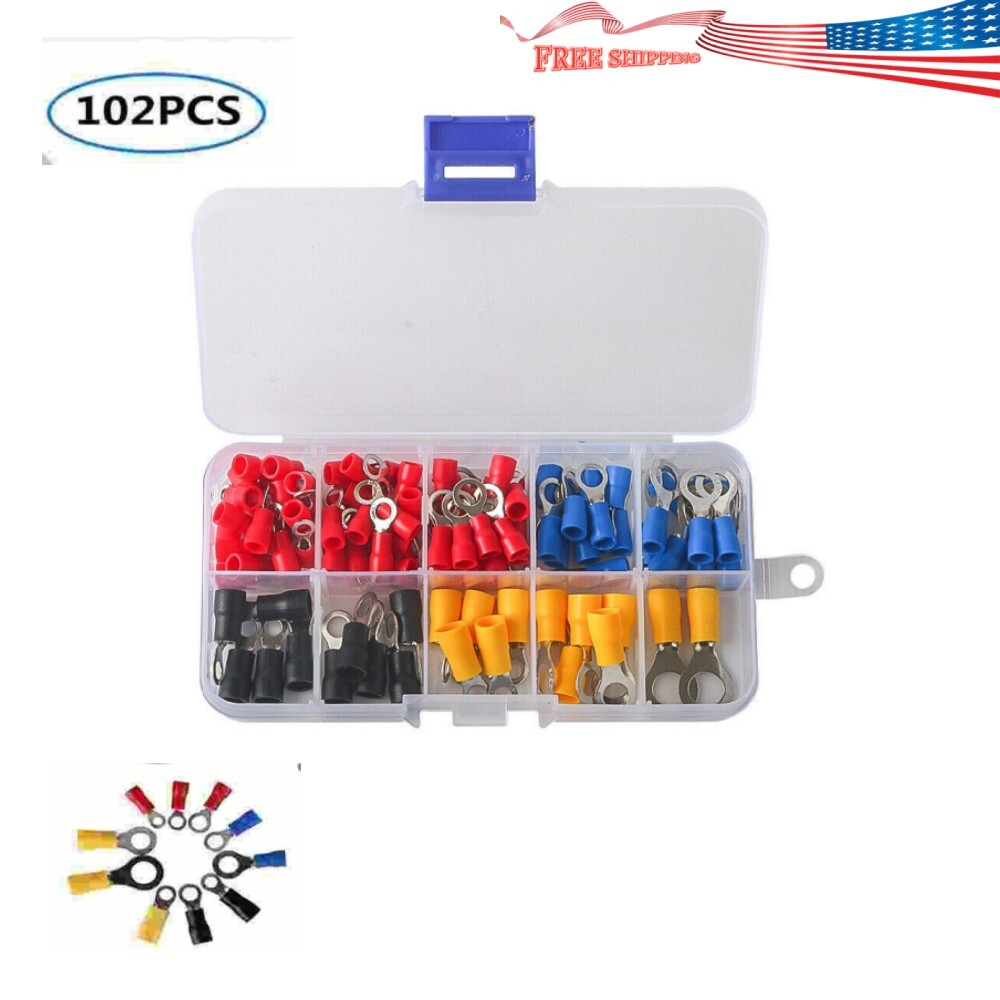 102Pcs Electrical Wire Connectors Assorted Vinyl Insulated Ring Crimp Terminal