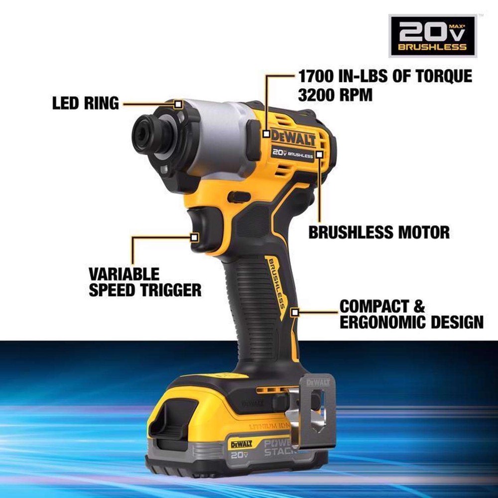DeWalt DCF840E1 20V MAX POWERSTACK 1/4 in. Cordless Brushless Impact Driver Kit