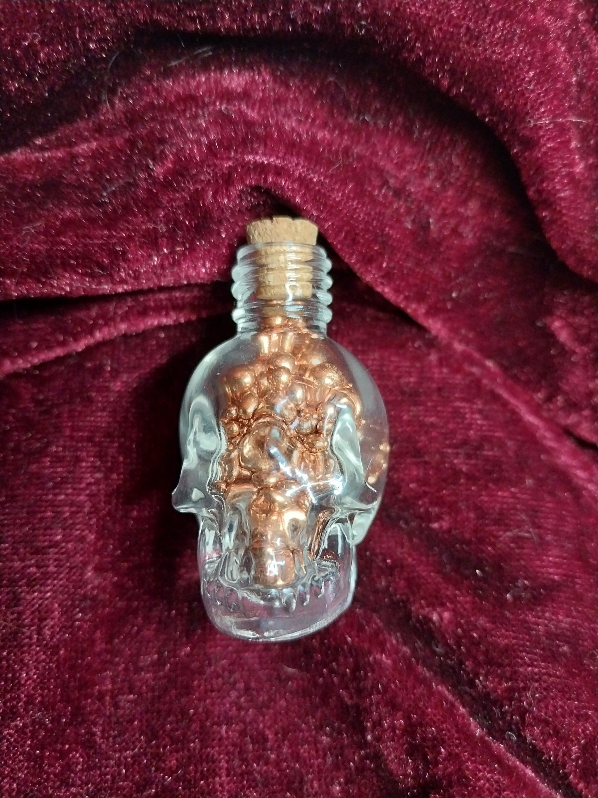 "Skull" Glass Bottle W/ Copper Bullion - 99.9 % Pure - 44 Grams - Great Gift!