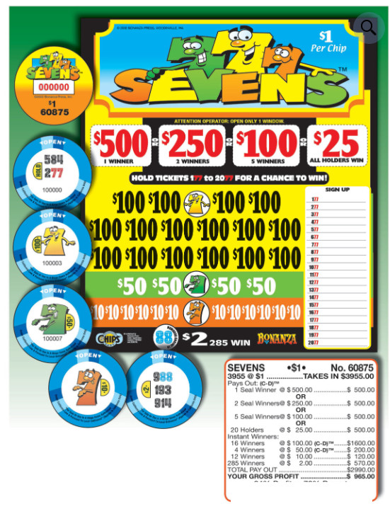 Pull Tab Tickets - Chip - Game - Sevens - 3,955 ct