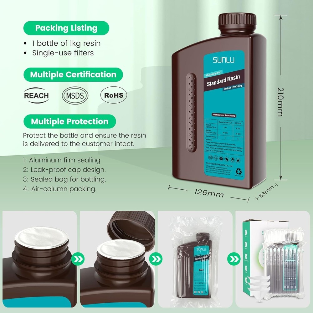 1000g Grey 3D Printer Resin - Compatible with LCD, DLP, SLA Printers