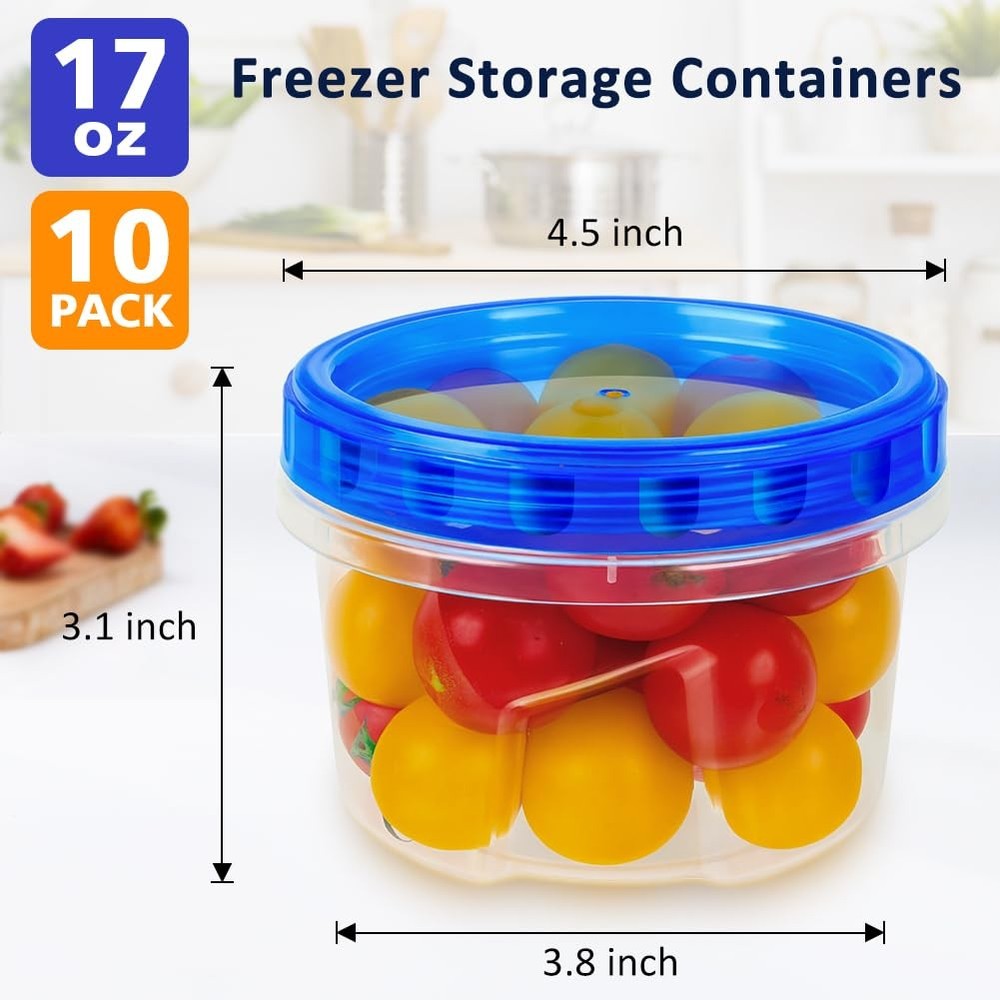 10 Pack 17oz Reusable Freezer Storage Containers with 17oz-10 Pack, clear
