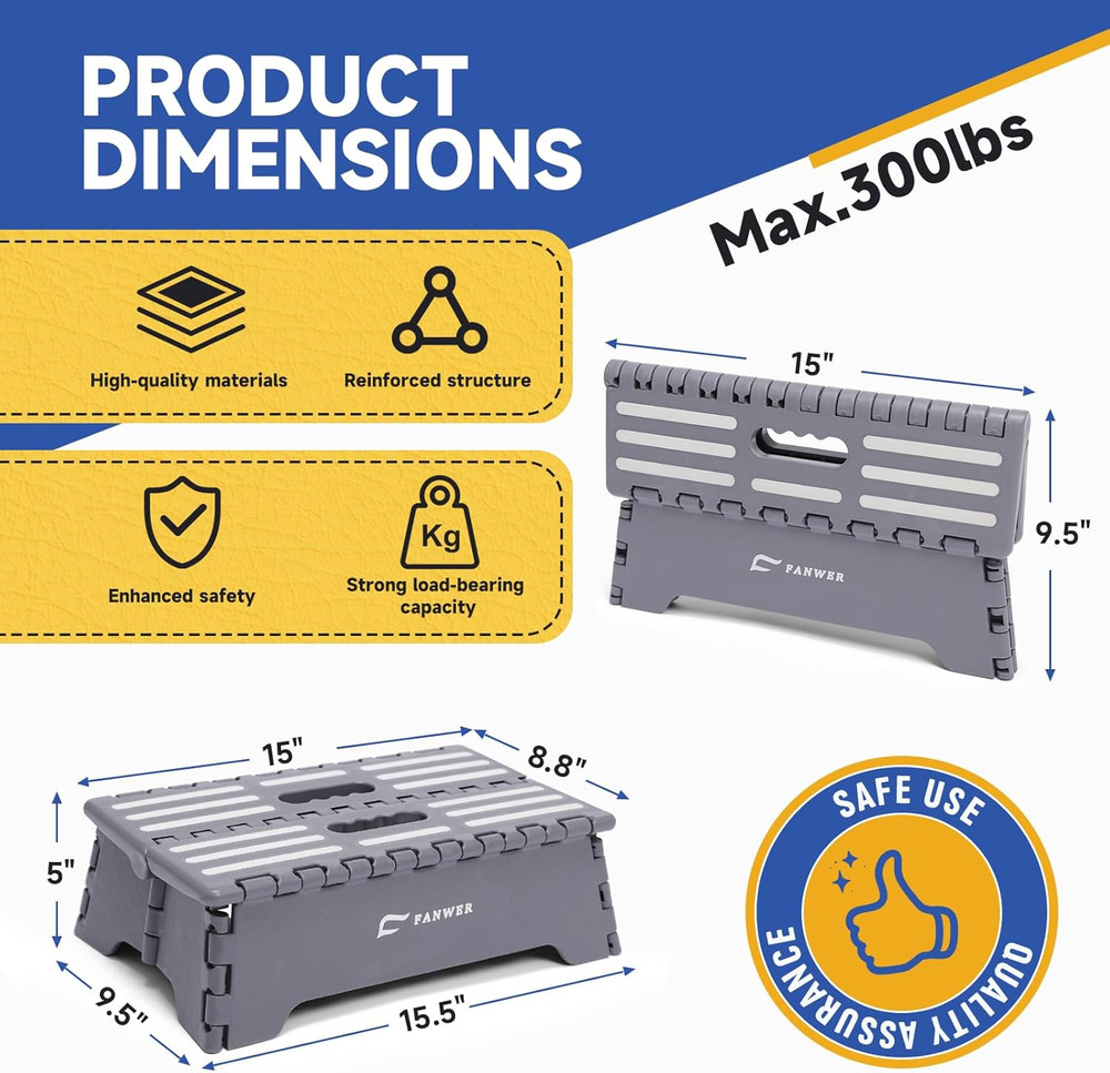 5 Inch Portable Folding Step Stool - Safe & Stable, Foldable Stepping Stool for