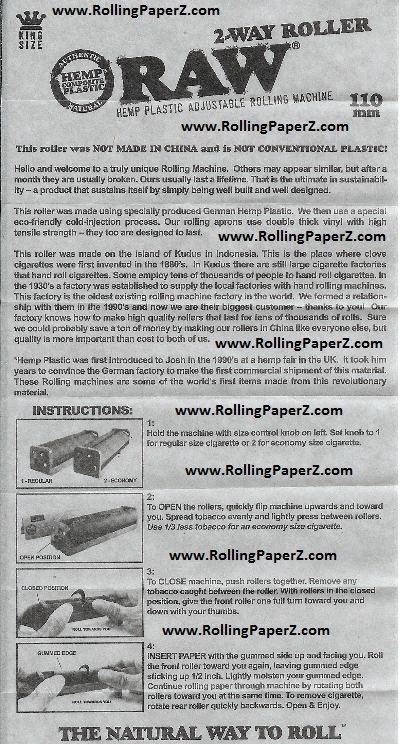 RAW®Hemp Ecoplastic Roller 110mm Adjustable Rolling Machine for King Size Papers