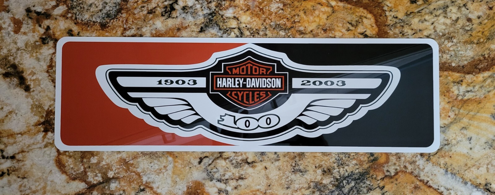 Harley Display aluminum Sign 6" x 23" 100th Anniversary.