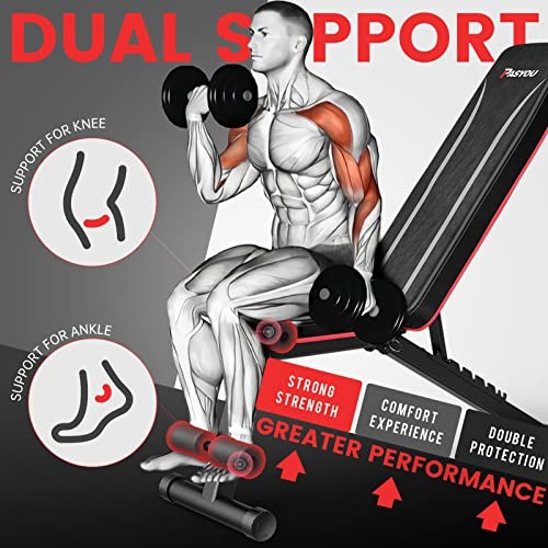 PASYOU ADJUSTABLE WEIGHT BENCH FULL BODY WORKOUT STRENGTH TRAINING - BLACK/RED