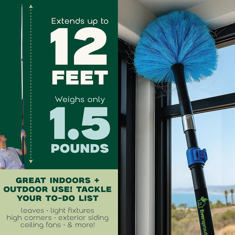 Telescoping Durable Duster with Extension Pole Lightweight 3 Stage Cobweb Duster