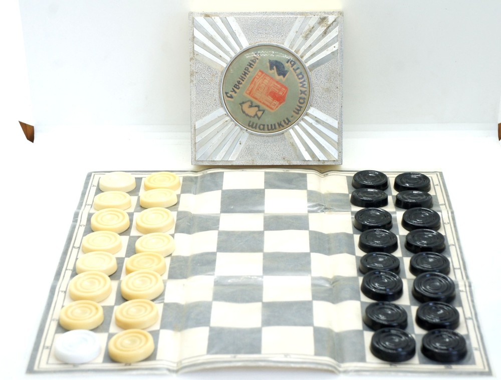 USSR Plastic Chess and Checkers Set Two in One + Board
