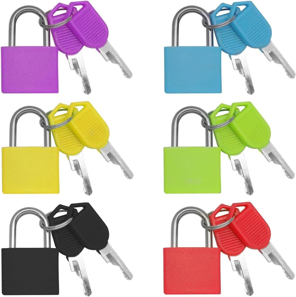 6Pcs Multicolor Luggage Padlocks Set with Keys, Mini Suitcase Locks, Small ABS P