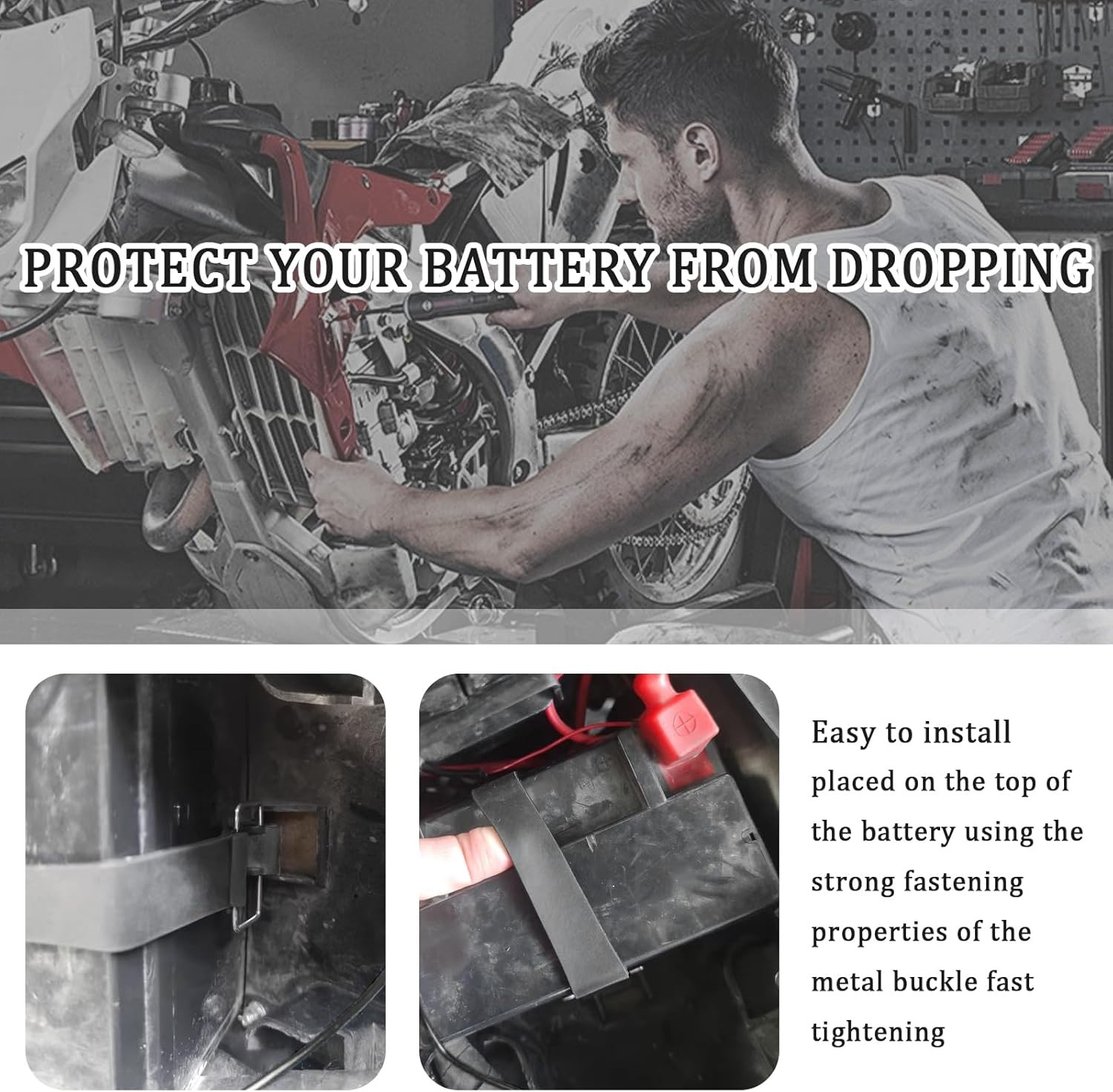 2PCS Rubber Motorcycle Battery Strap with Metal Buckles, Universal Tie-Down for