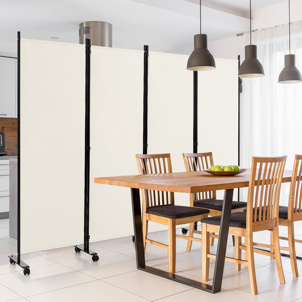 4-Panel Folding Room Divider 6FT Rolling Privacy Screen w/ Lockable Wheels White