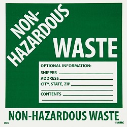 NMC Non-Hazardous Materials Label Legend: Non-Regulated Waste Optional Inform...