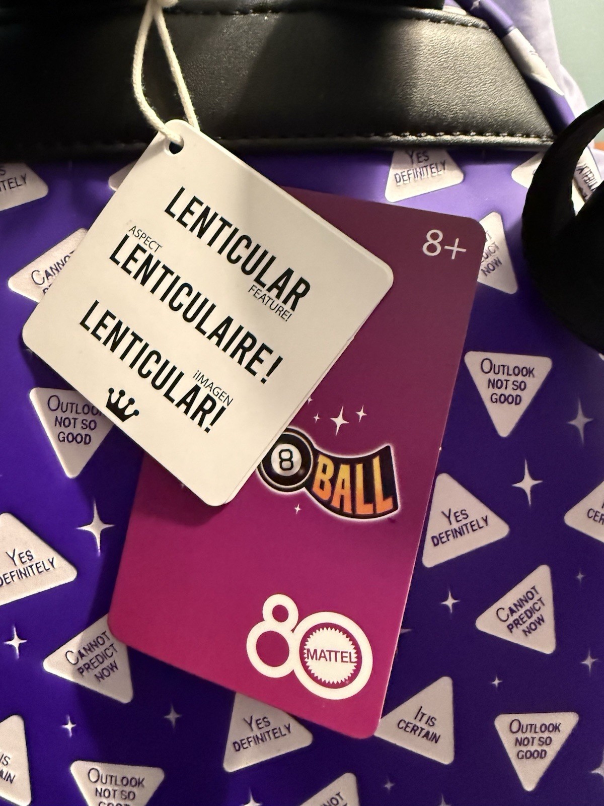 Loungefly Mini Backpack: Magic 8 Ball Fortune Telling Purple Game Lenticular