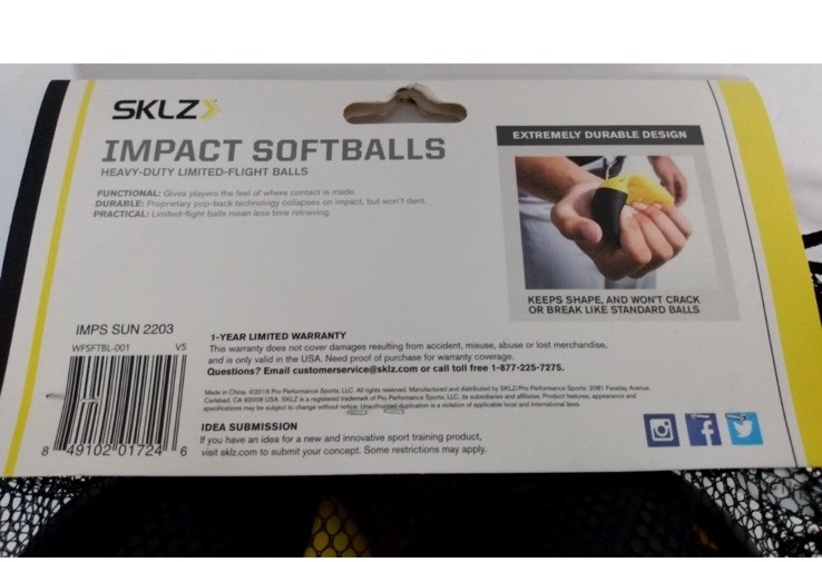 NEW SKLZ Impact Practice Softballs 8-Pack Black/Yellow Heavy Duty Limited Flight