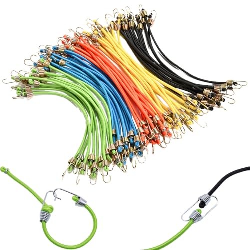 Small Bungee Cords with Hooks 12 Pack, 10" Mini Adjustable Rubber Stretchy