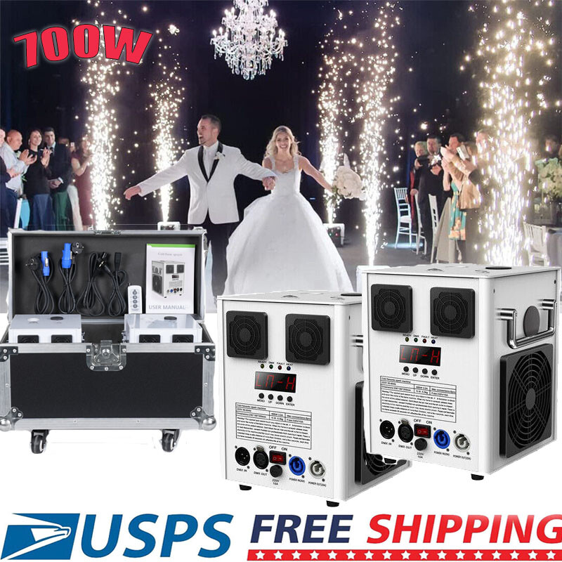 2x 700W Cold Spark Machine w/ Case DMX Wireless Remote Control Firework Machine
