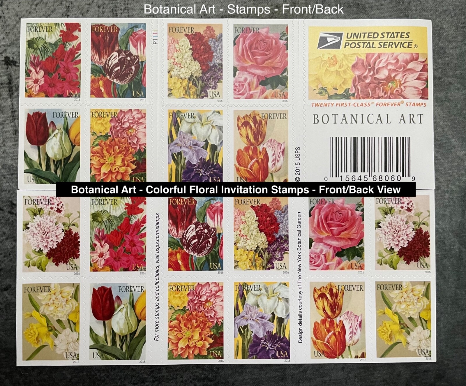 New Book of 20 Stamps – “Botanical Art” – Floral Celebration Stamps – 2016