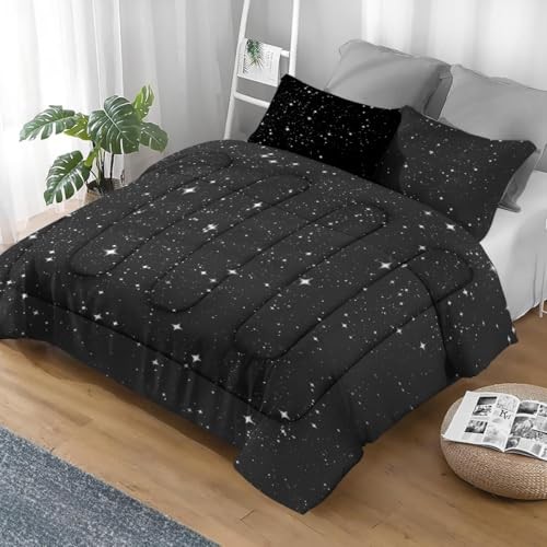 Comforter Set Size, Space Starry White Soft 3 Pcs Queen Black Starry Sky