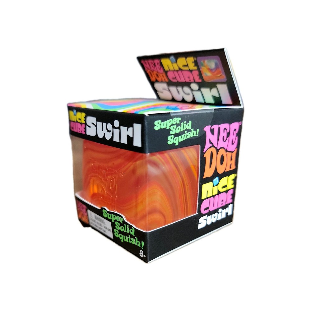 Nee Doh Nice Cube Swirl Super Solid Squish Squeeze Ball Orange Red Yellow