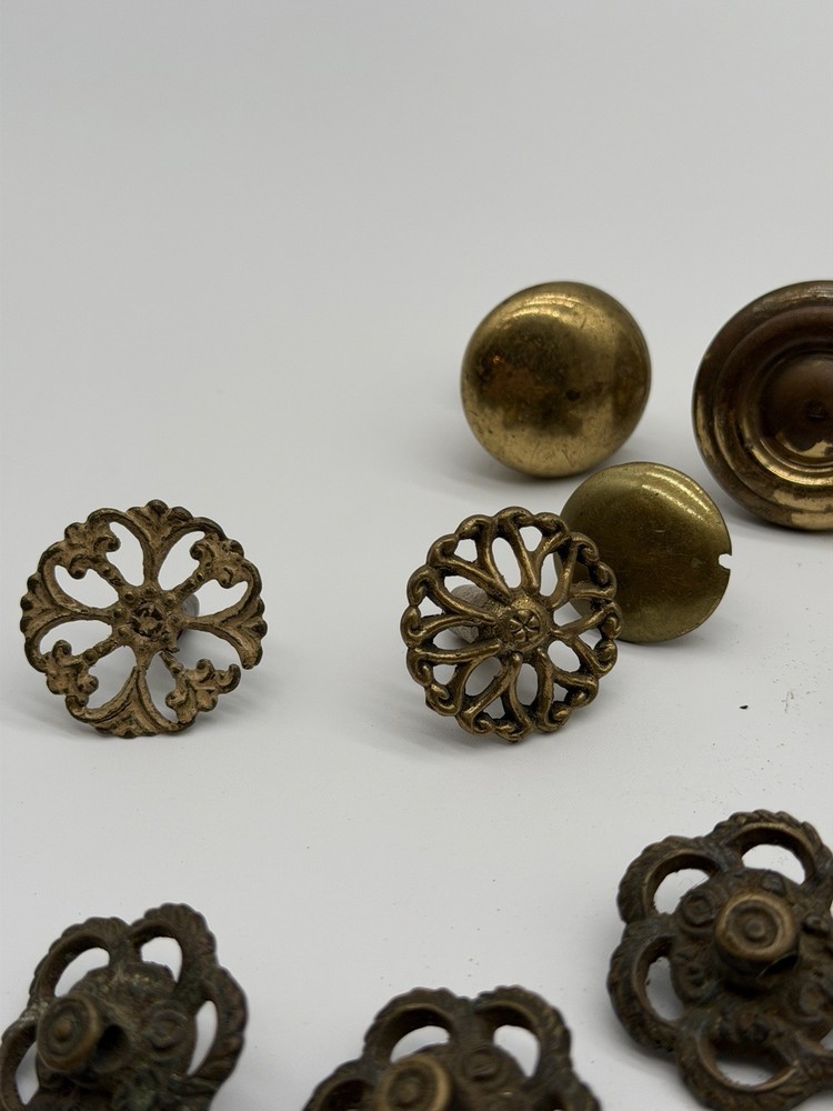 Large Lot Antique Vintage Drawer Knobs Pulls Brass Eastlake Backplates Ring Pull