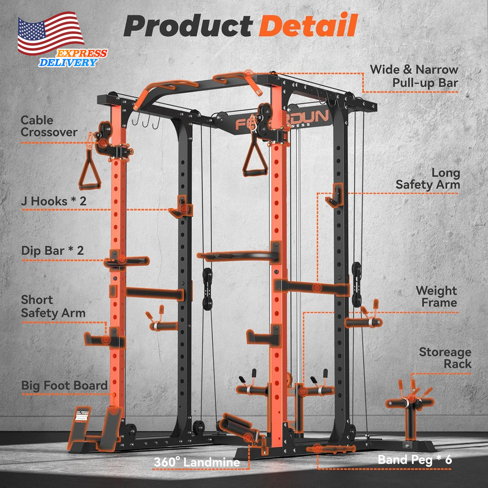 FLA01 Power Cage Multi Function Squat Rack with Cable Crossover System,2000Lbs C