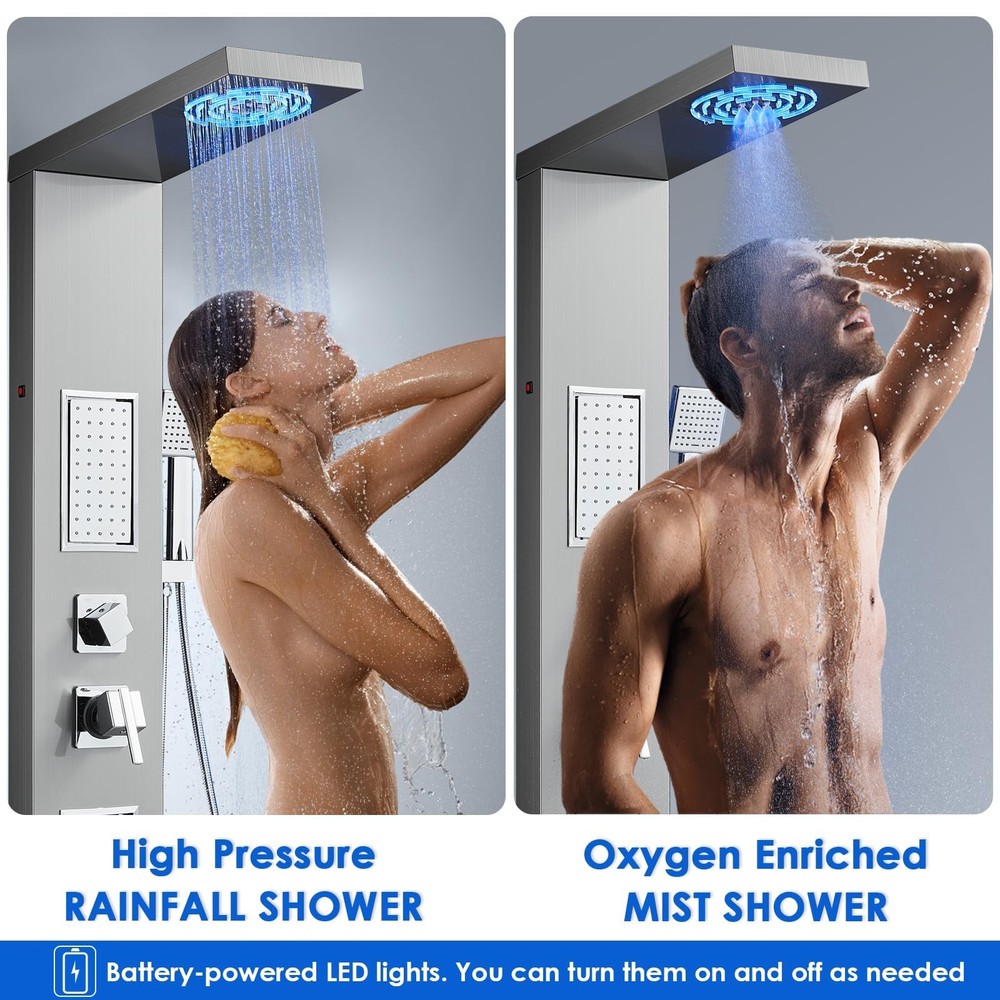 ROVOGO Led Shower Panel Tower System, 2-Setting Lighted Shower Head (Rainfall...