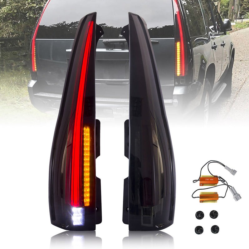 Pair FULL LED SMOKED Tail Lights For 2007-2014 Yukon Suburban Tahoe Plug & Play