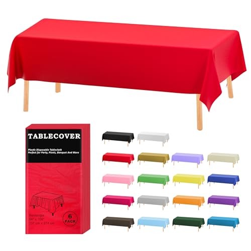 Plastic Table Cloth Disposable, 6 Pack Rectangle 6 Pack 54"×108" Rectangle Red