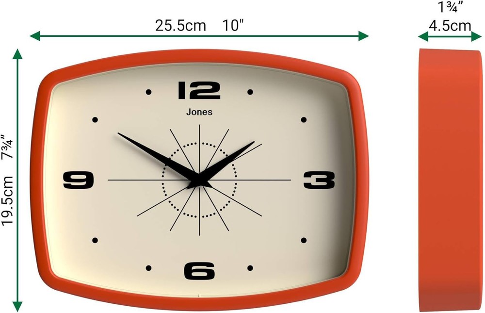 Movie Wall Clock | Rectangular Retro Clock | 10 inch | Orange | Cool