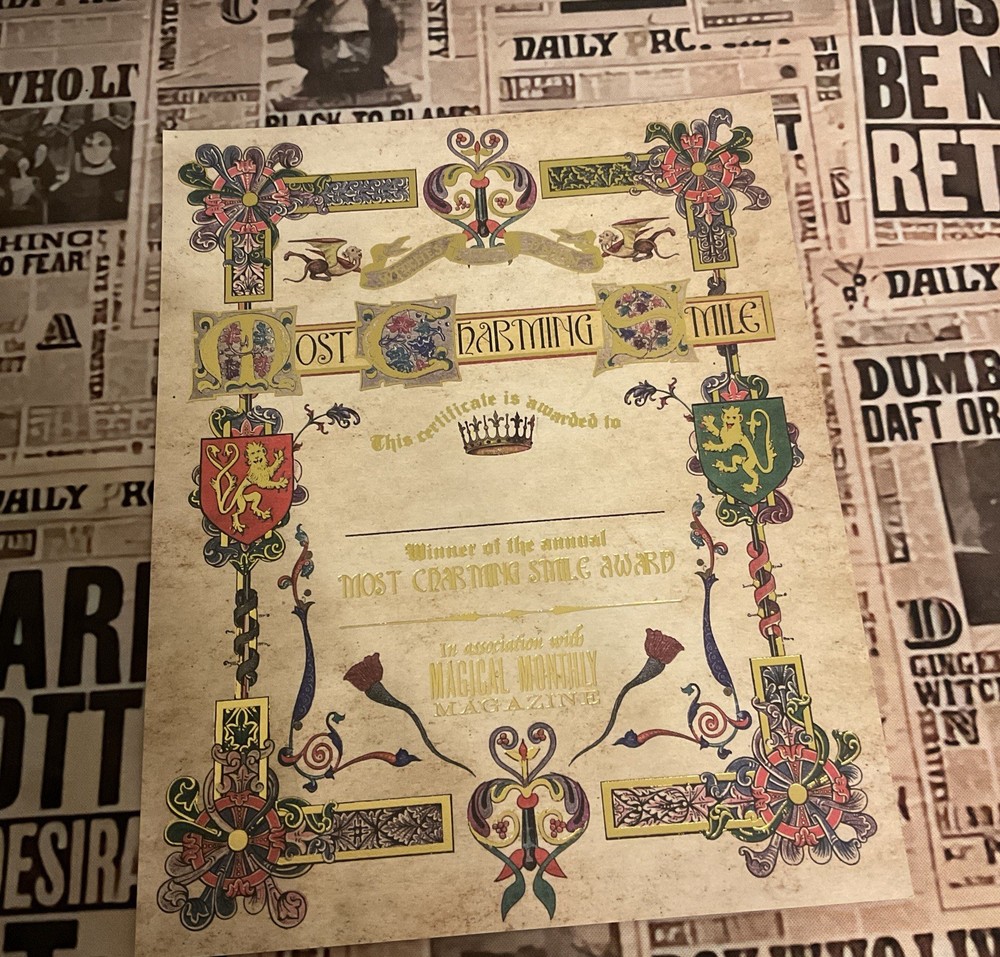 Harry Potter Charming Smile Certificate