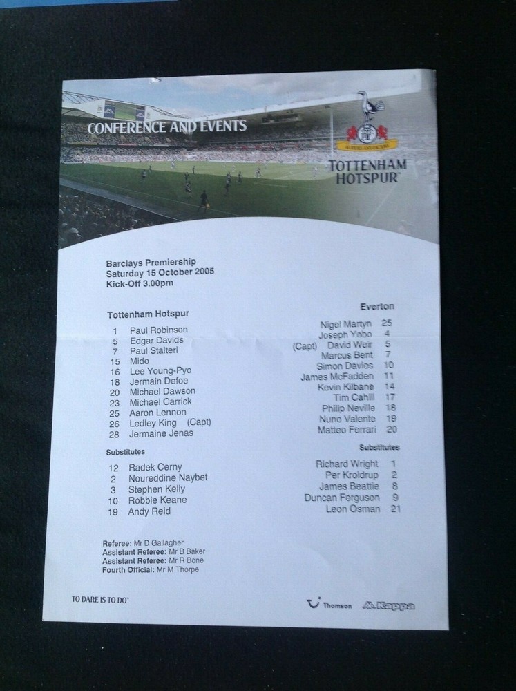 2005/6 Tottenham v Everton teamsheet