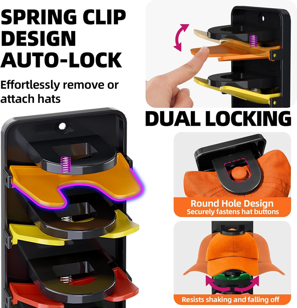 Spring-Loaded Hat Organizer for Baseball Caps (2 Pack) – Holds 20 Caps, Quick In