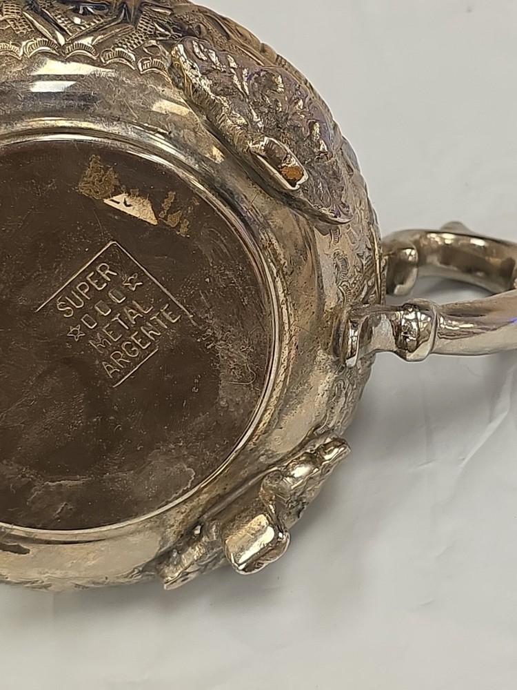 Middle Eastern Silver Plate Heavy Decorative Embossed Teapot w/ Hinged Lid