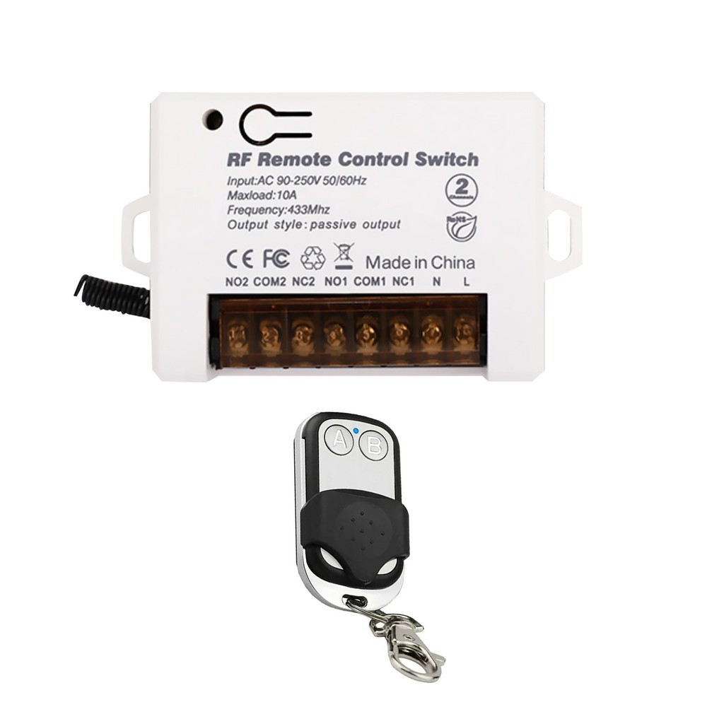 220V 2Ch Relay Receiver Wireless Remote Control Switch for Garage/Gate 110V