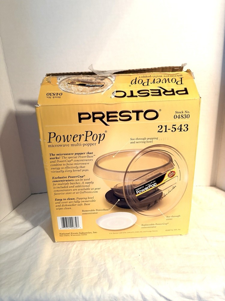 Presto PowerPop Microwave Popcorn Popper -NIB Opened