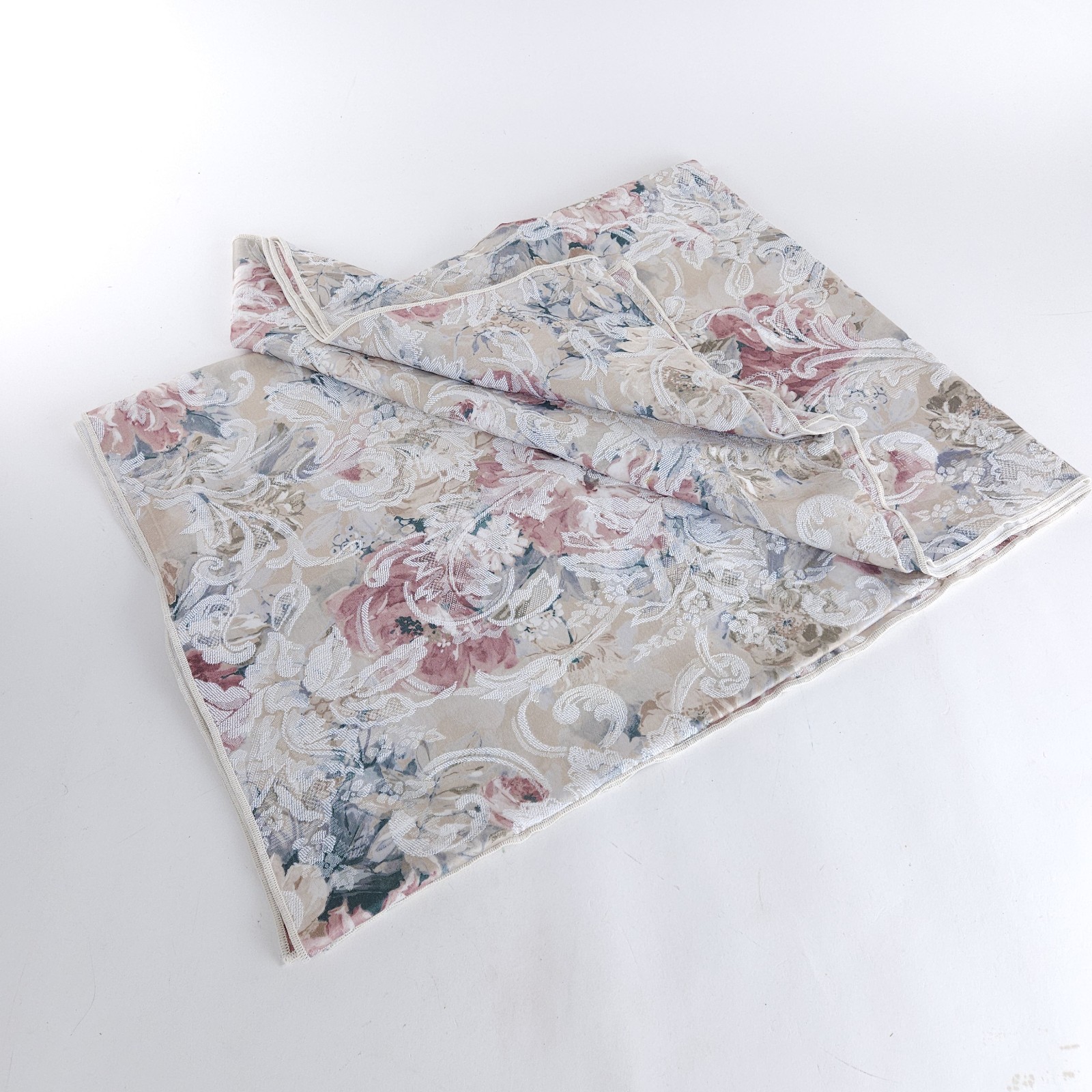 Tablecloth Damask Woven Pastel Floral Reversible White 54" x 80"